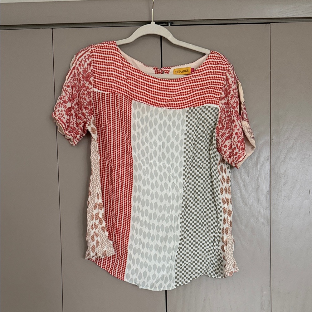 Benares Red and White Patchwork Blouse